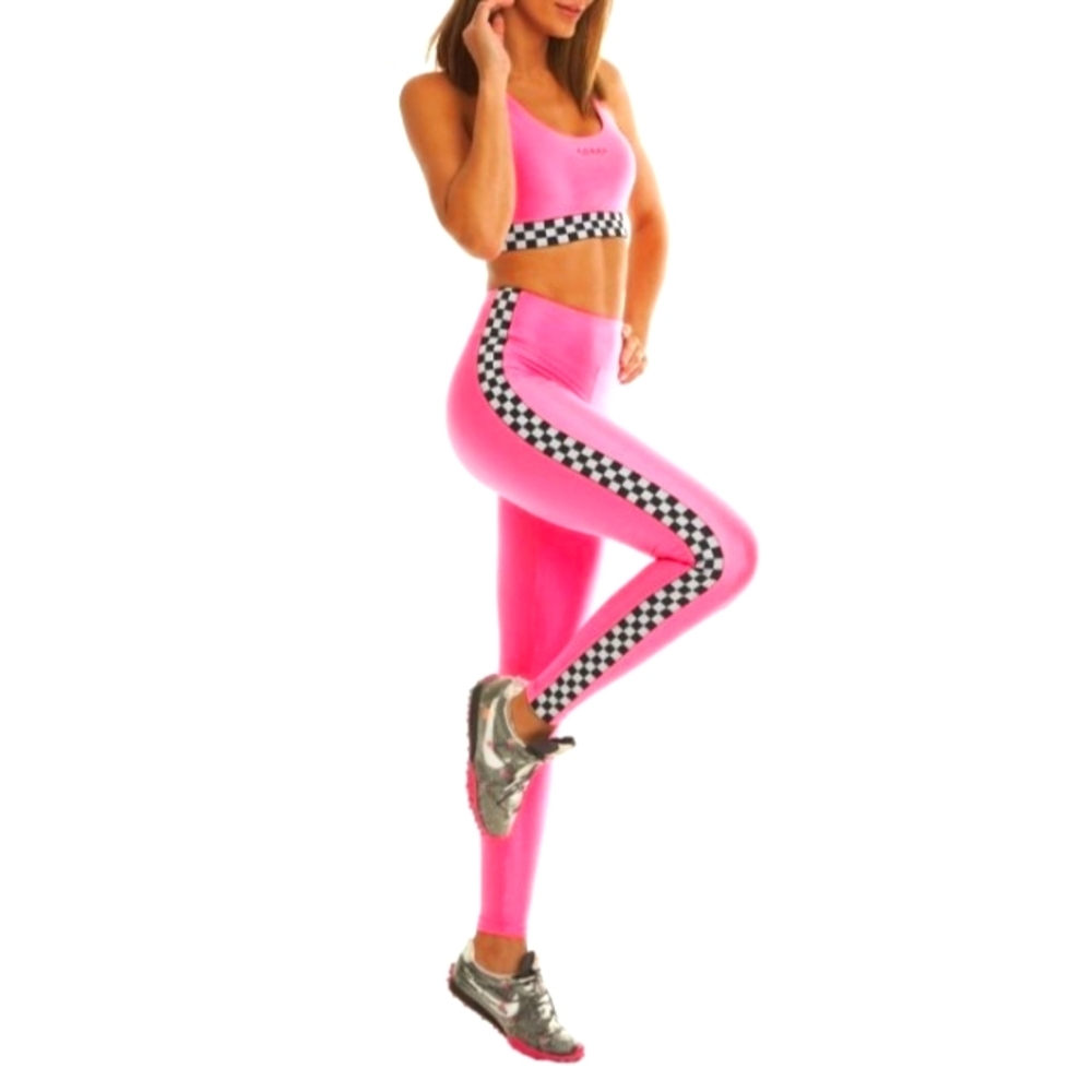 Koral Trainer High Rise Energy Hot Pink Checker Board Leggings